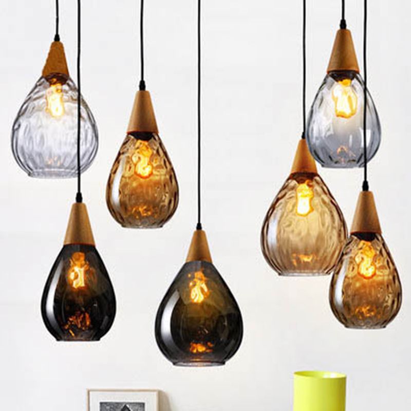 Avi Vintage Teardrop Pendant Light, Glass/Wood - Neutral Decor