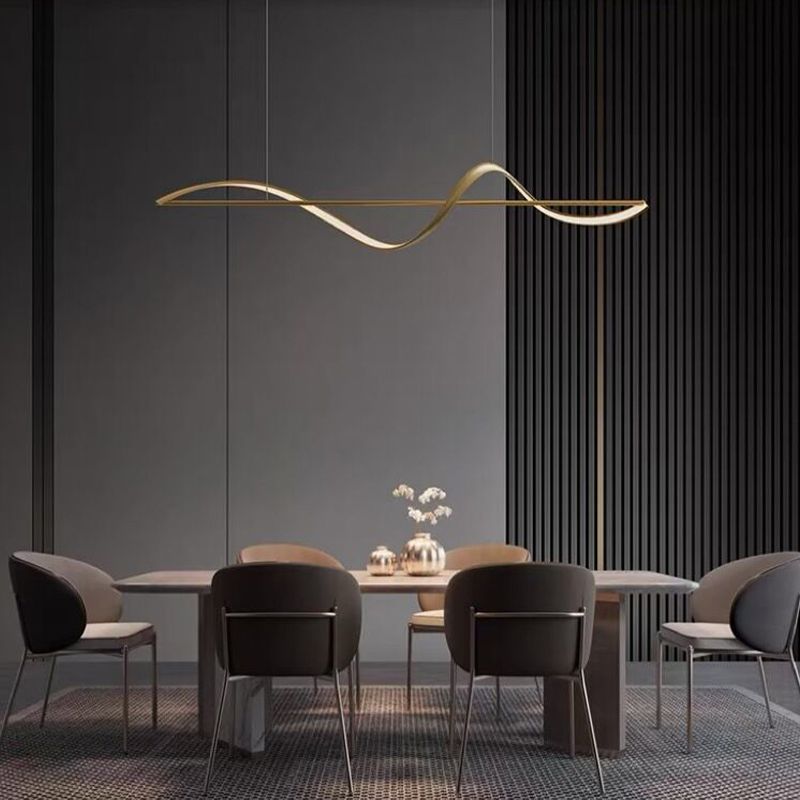 Arisha Pendant Light Wave Minimalist Designer Brass Art Gallery - Neutral Decor