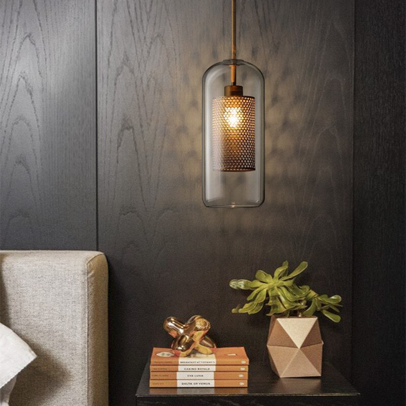 Arisha Golden Pendant Light, /Glass, Globe/Cylindric - Neutral Decor
