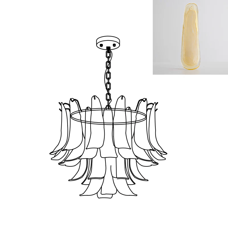Elvess Chandelier Murano Glass Leaf Golden