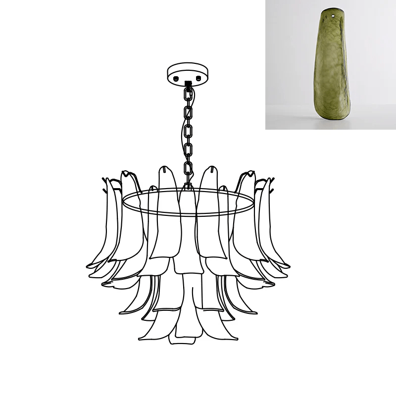 Elvess Chandelier Murano Glass Leaf Golden