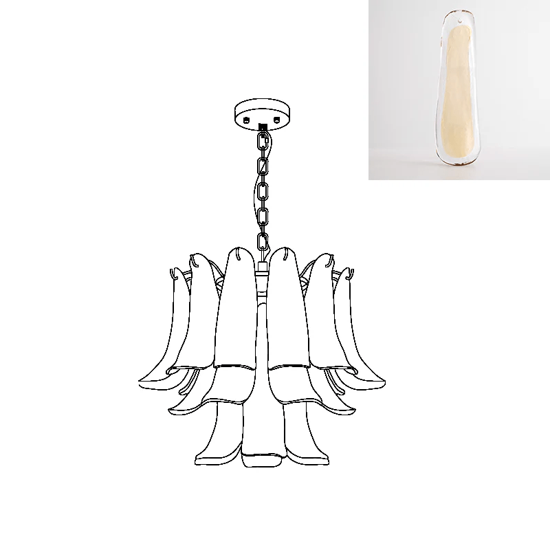 Elvess Chandelier Murano Glass Leaf Golden