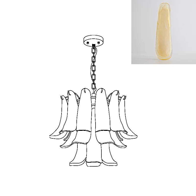 Elvess Chandelier Murano Glass Leaf Golden