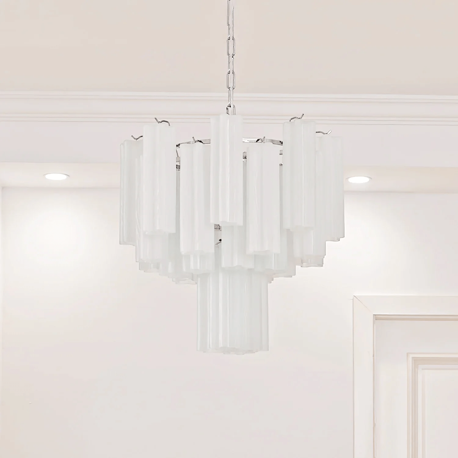 Lioreissa Chandelier Frosted Glass Tubes Layered Minimalist