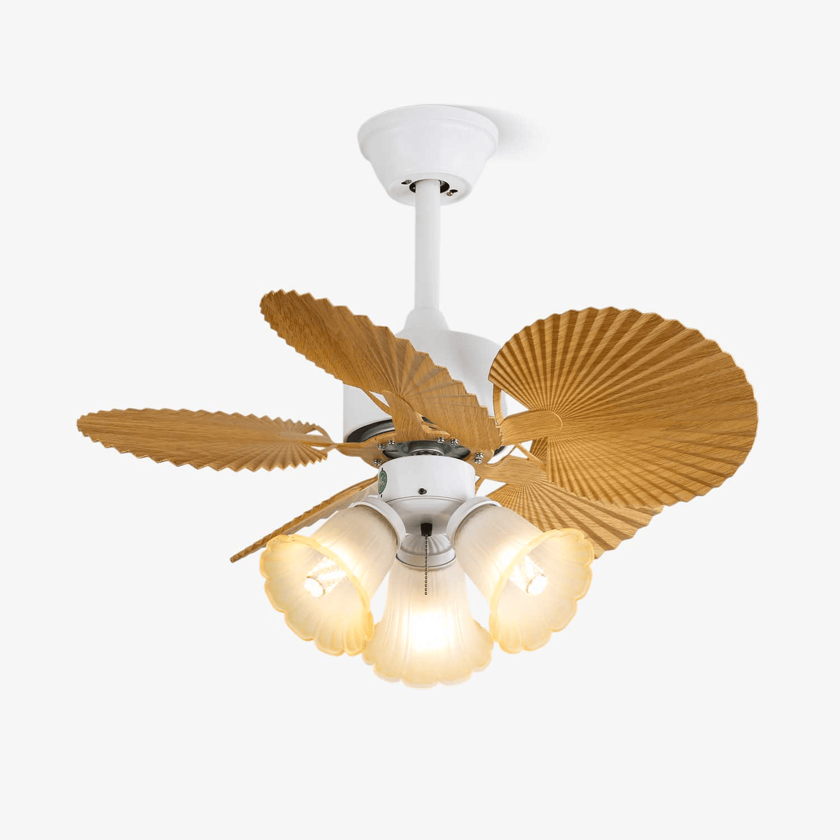 Elvoelle Vintage Wood Glass Ceiling Fan Light