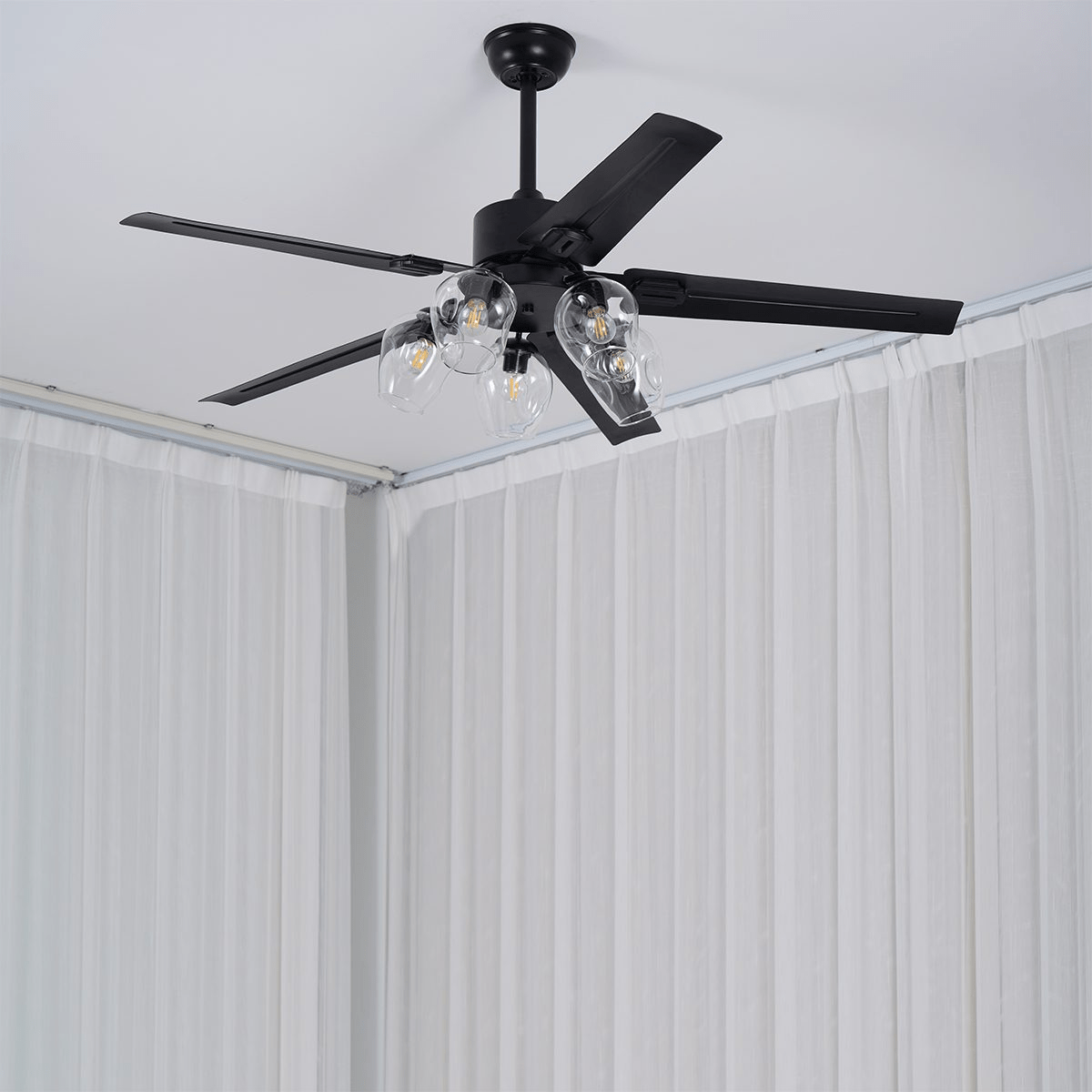 Zazoren Vintage Black Glass Ceiling Fan Light