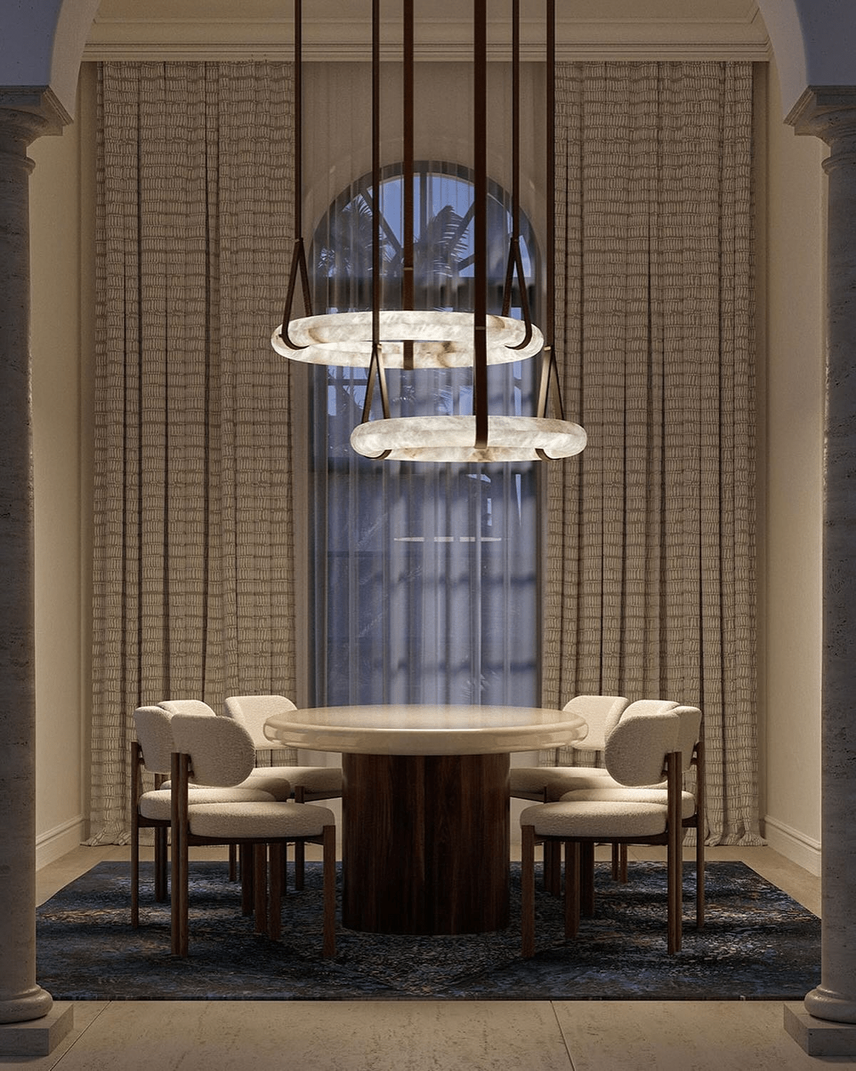 Lixor Alabaster Chandeliers  Ring Leather Strap  Version A
