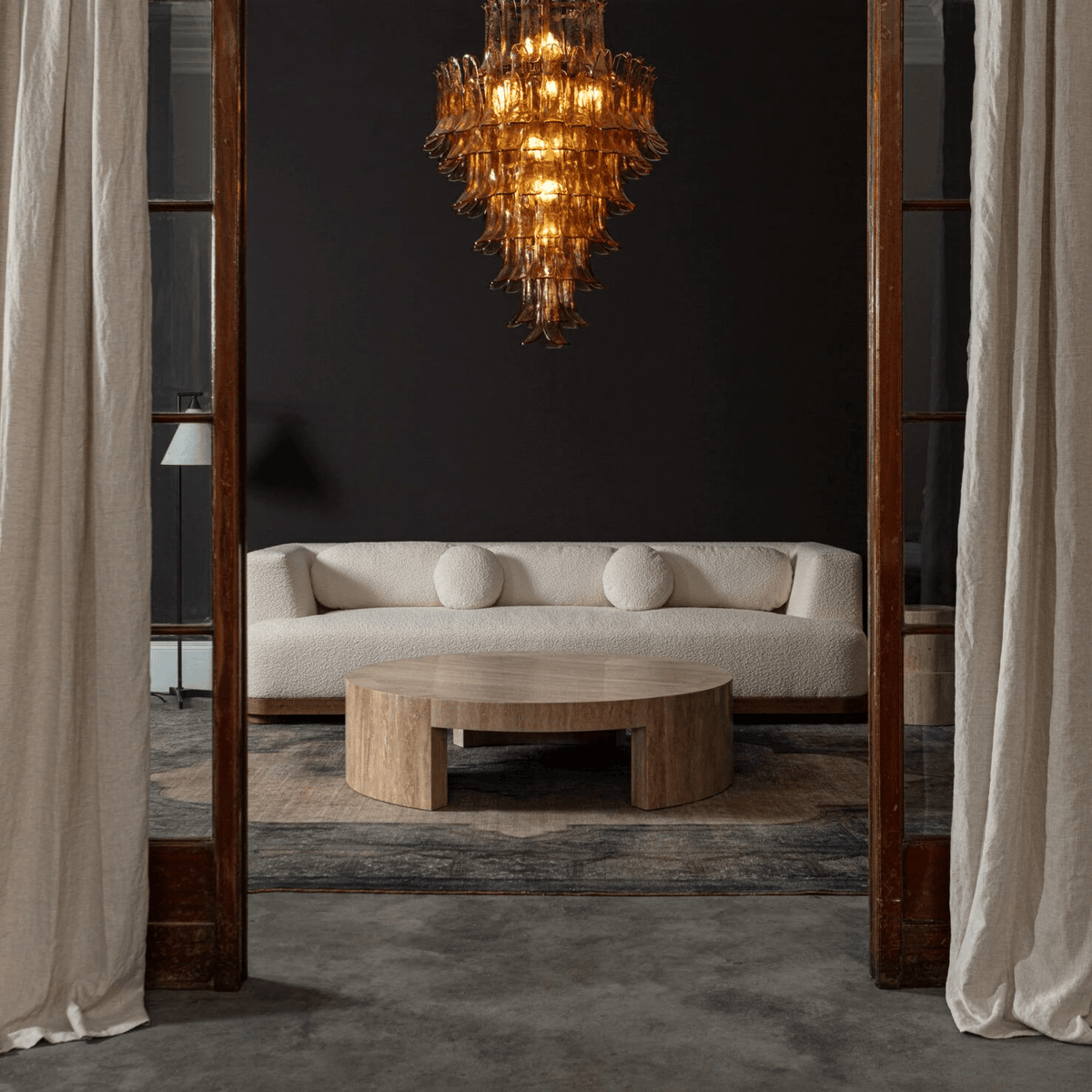 Lykne Chandelier Amber Murano Glass Petal Mid Century