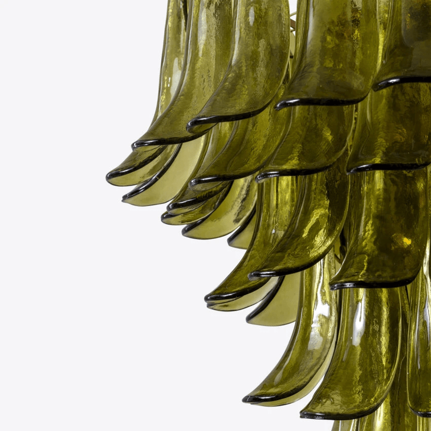 Darix Chandelier Green Petal Glass Layered Natural