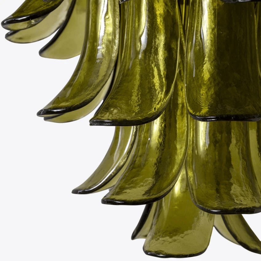 Darix Chandelier Green Petal Glass Layered Natural