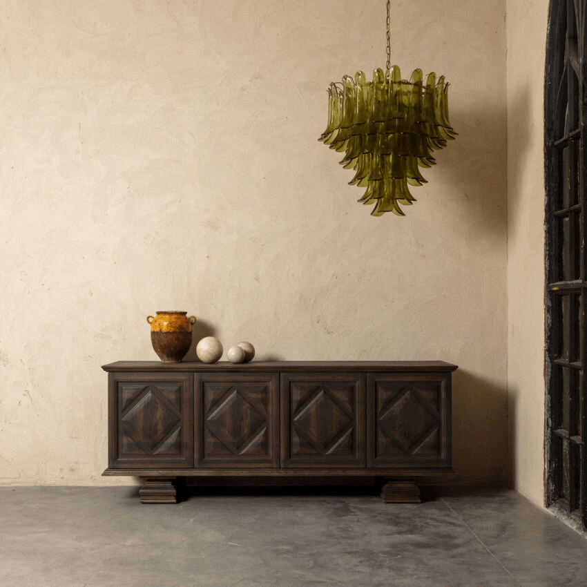 Darix Chandelier Green Petal Glass Layered Natural