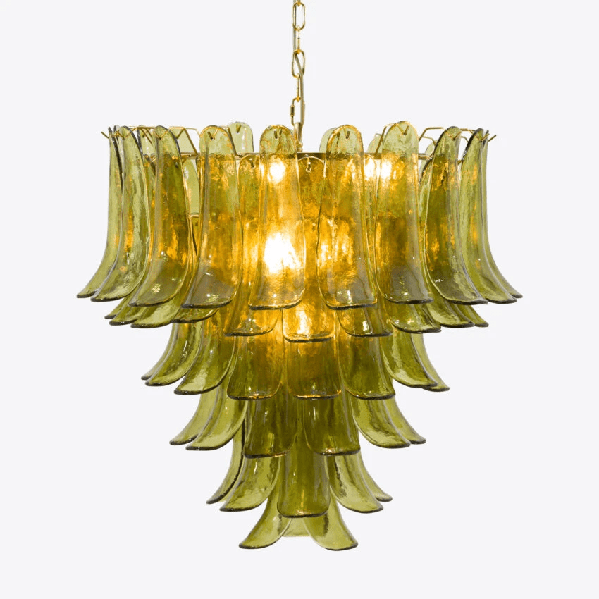 Darix Chandelier Green Petal Glass Layered Natural