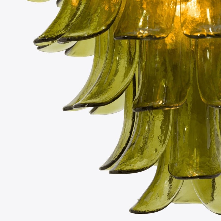 Darix Chandelier Green Petal Glass Layered Natural