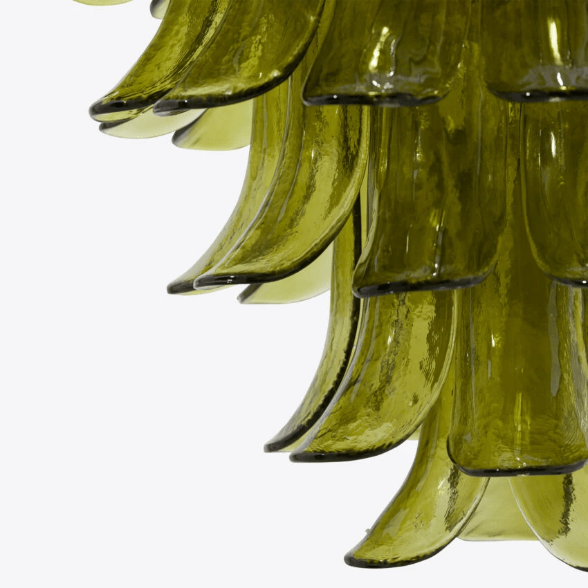 Darix Chandelier Green Petal Glass Layered Natural