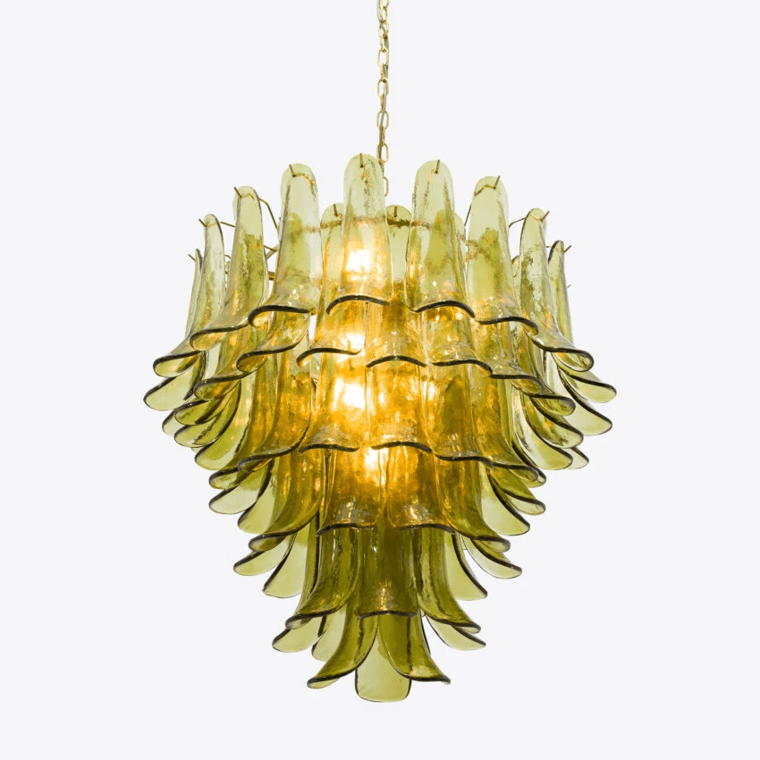 Darix Chandelier Green Petal Glass Layered Natural