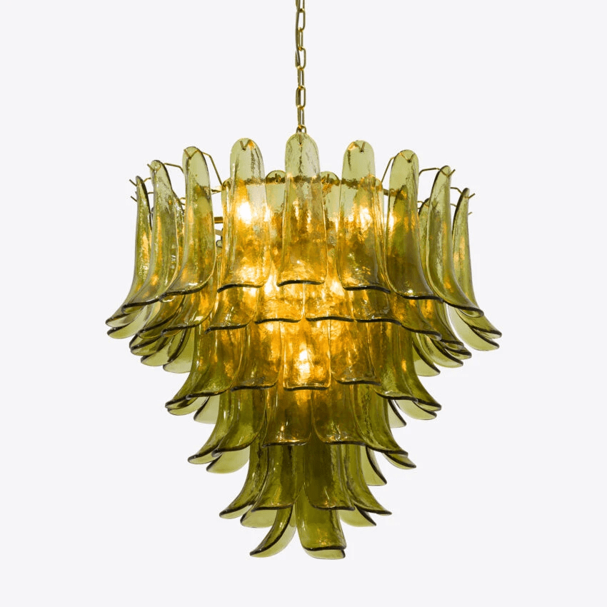 Darix Chandelier Green Petal Glass Layered Natural