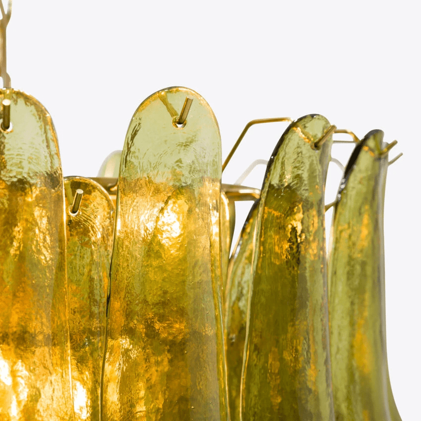 Darix Chandelier Green Petal Glass Layered Natural