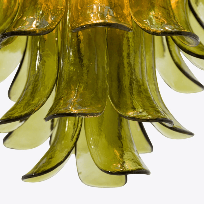 Darix Chandelier Green Petal Glass Layered Natural