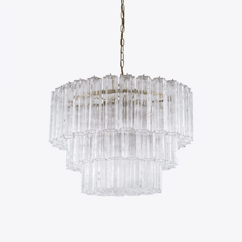 Eiranora Chandelier Five Tier Fluted Glass Tube Mid Century