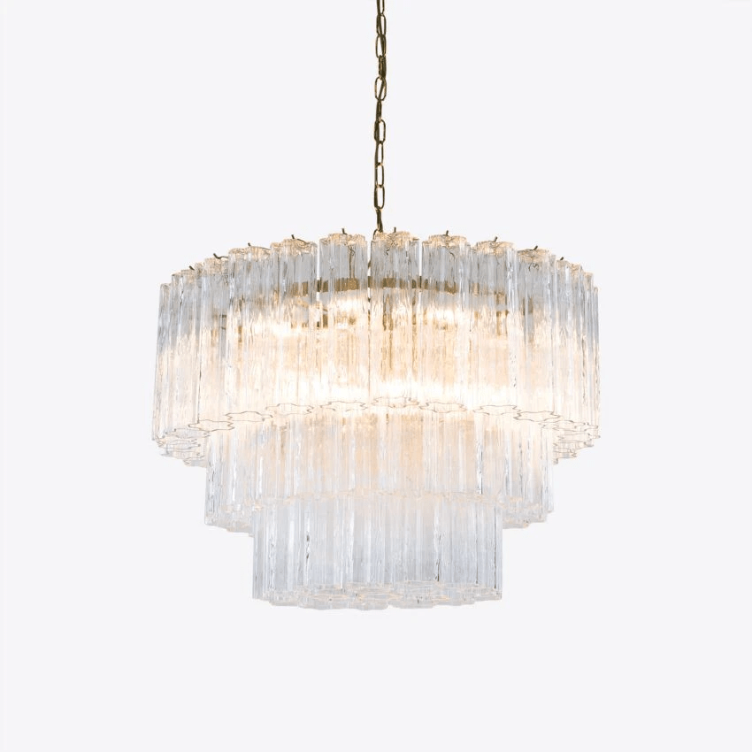 Eiranora Chandelier Five Tier Fluted Glass Tube Mid Century