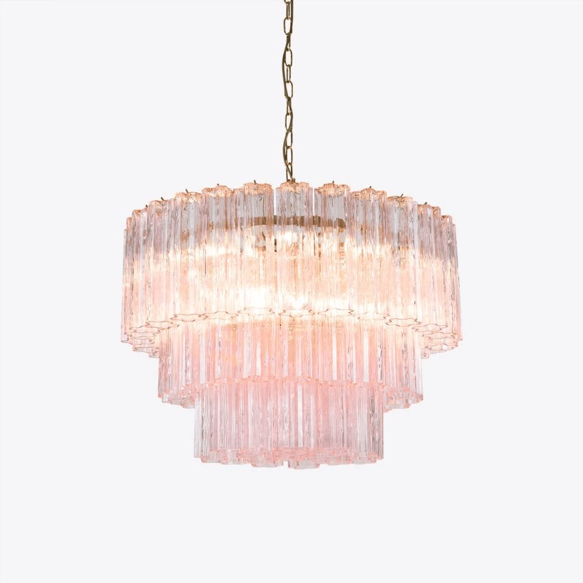 Eiranora Chandelier Five Tier Fluted Glass Tube Mid Century