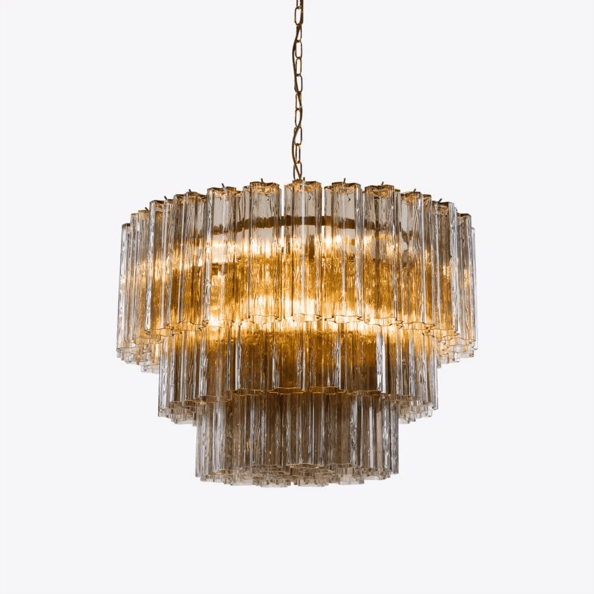 Eiranora Chandelier Five Tier Fluted Glass Tube Mid Century