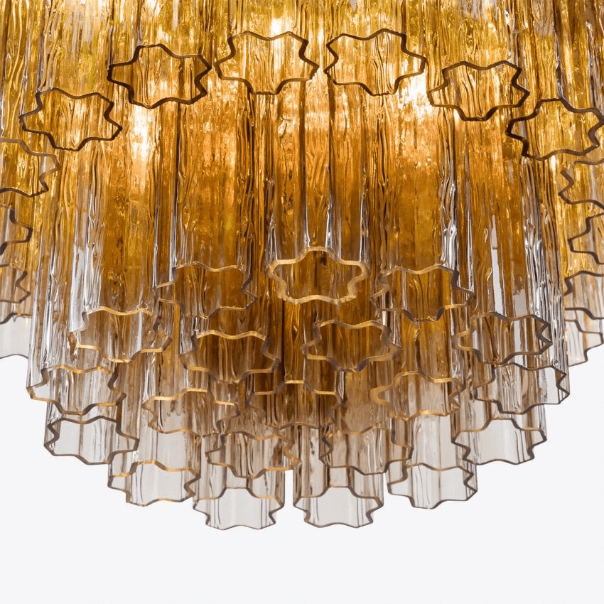 Eiranora Chandelier Five Tier Fluted Glass Tube Mid Century
