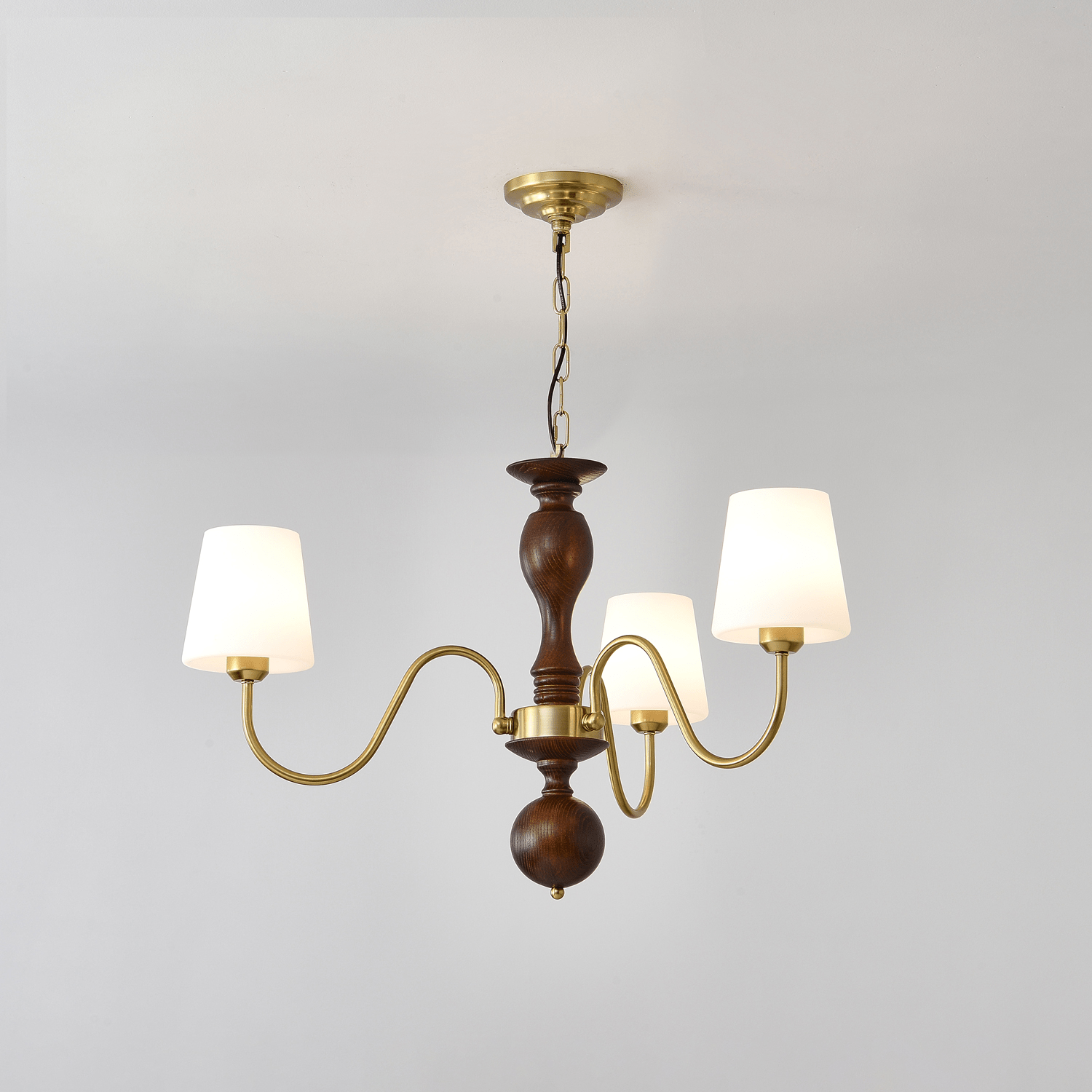 Vivena Chandelier Brass Wood Rustic Vintage