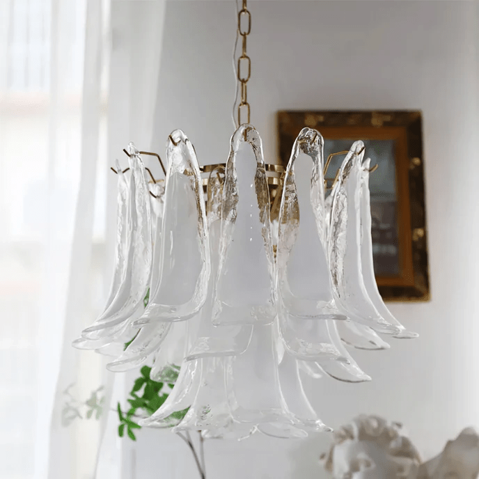 Elvess Chandelier Murano Glass Leaf Golden