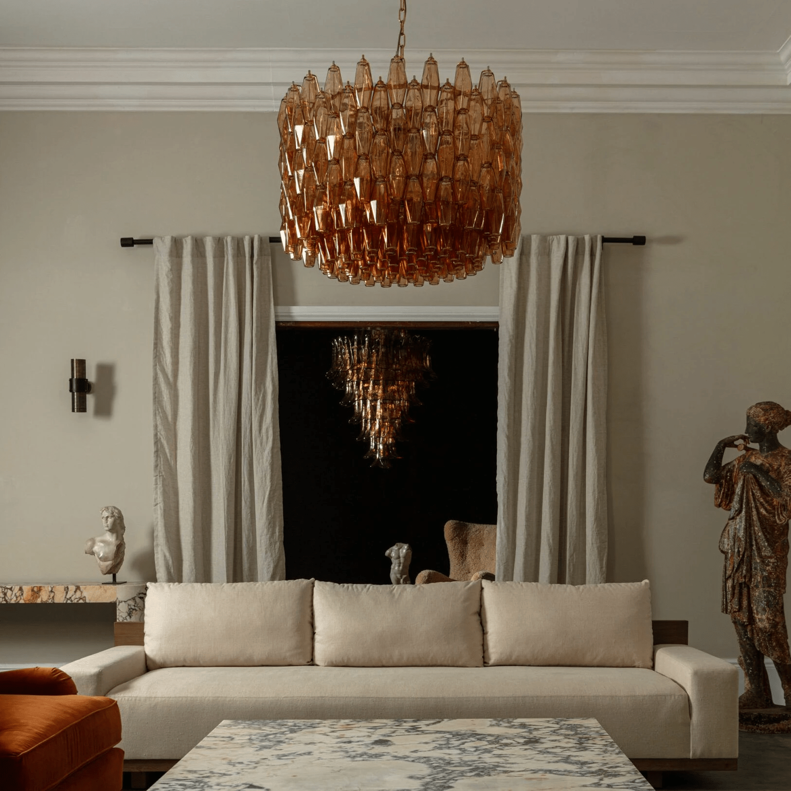 Celenella Chandelier Drum Amber Glass Elegant