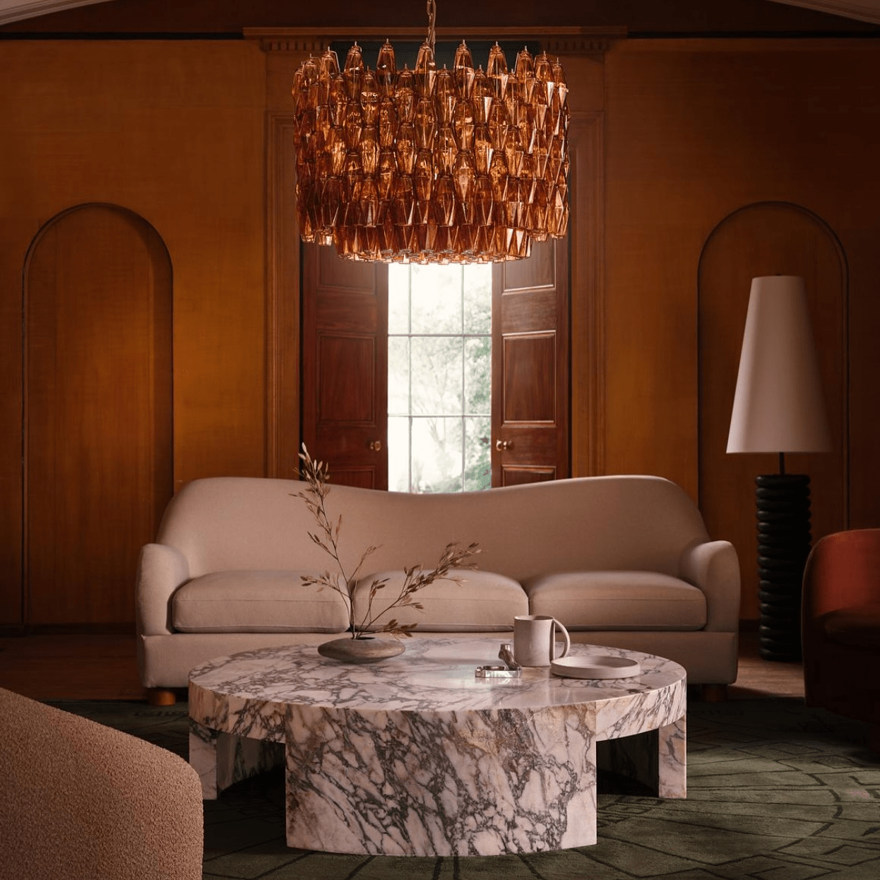 Celenella Chandelier Drum Amber Glass Elegant