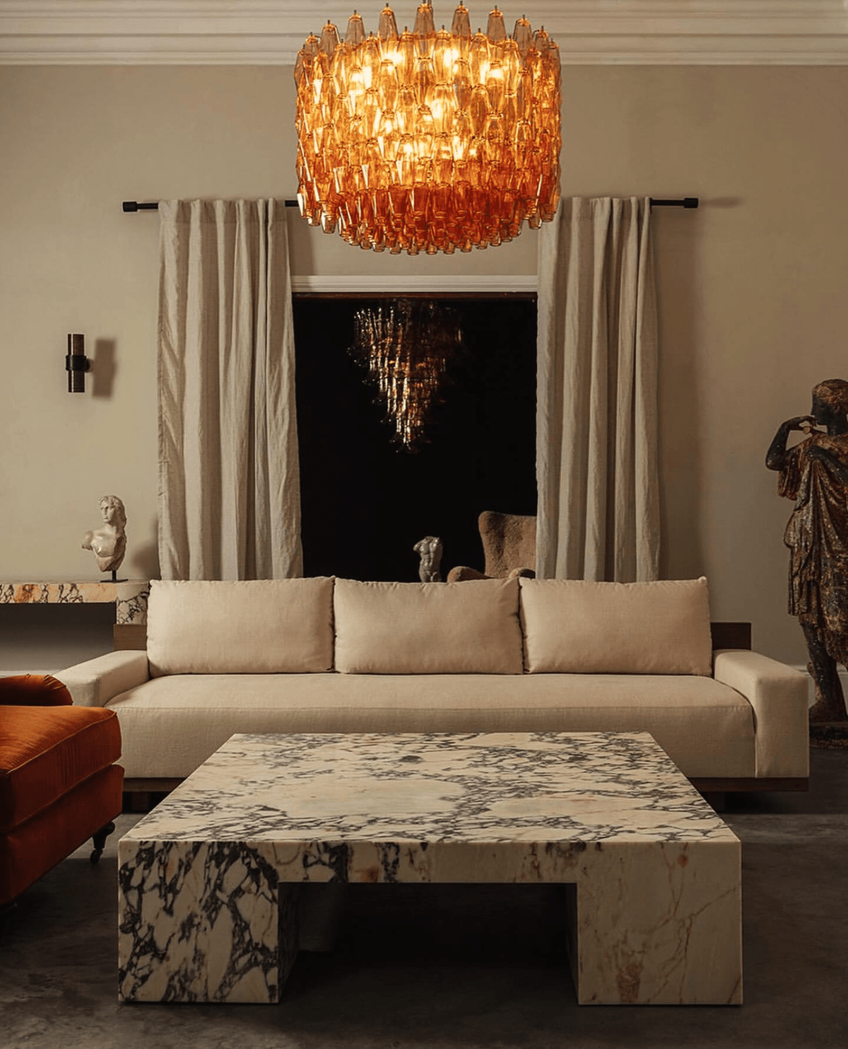 Celenella Chandelier Drum Amber Glass Elegant