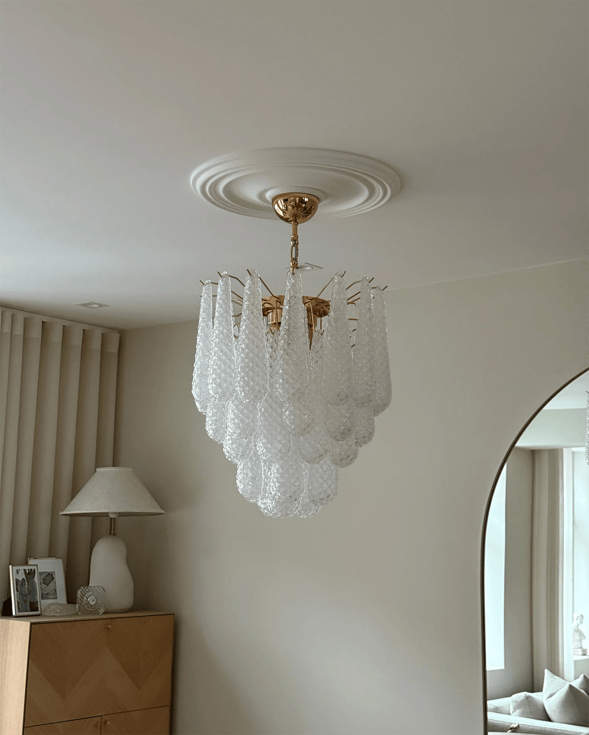Velivena Chandelier Murano Glass Drops Frosted Teardrop