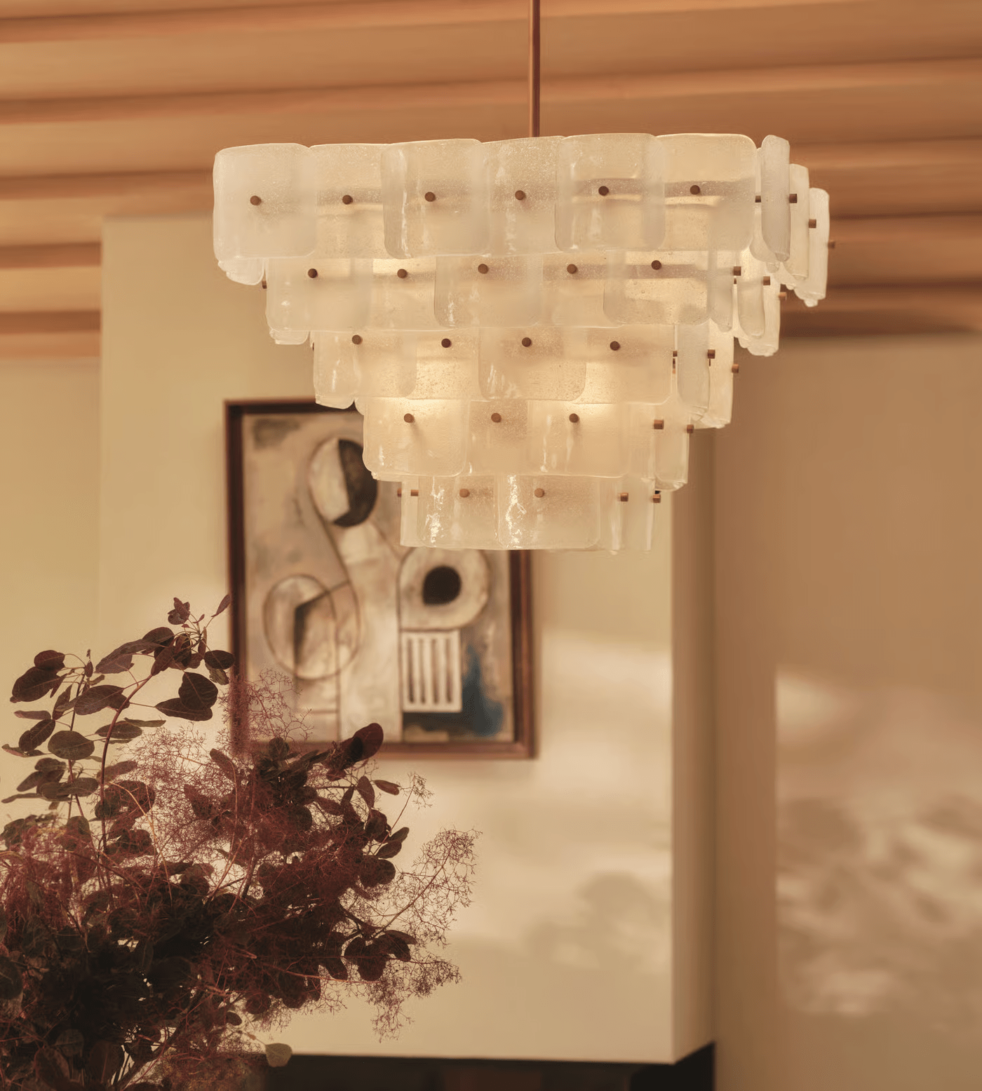 Eiriora Chandelier White Frosted Glass Geometric Tiered