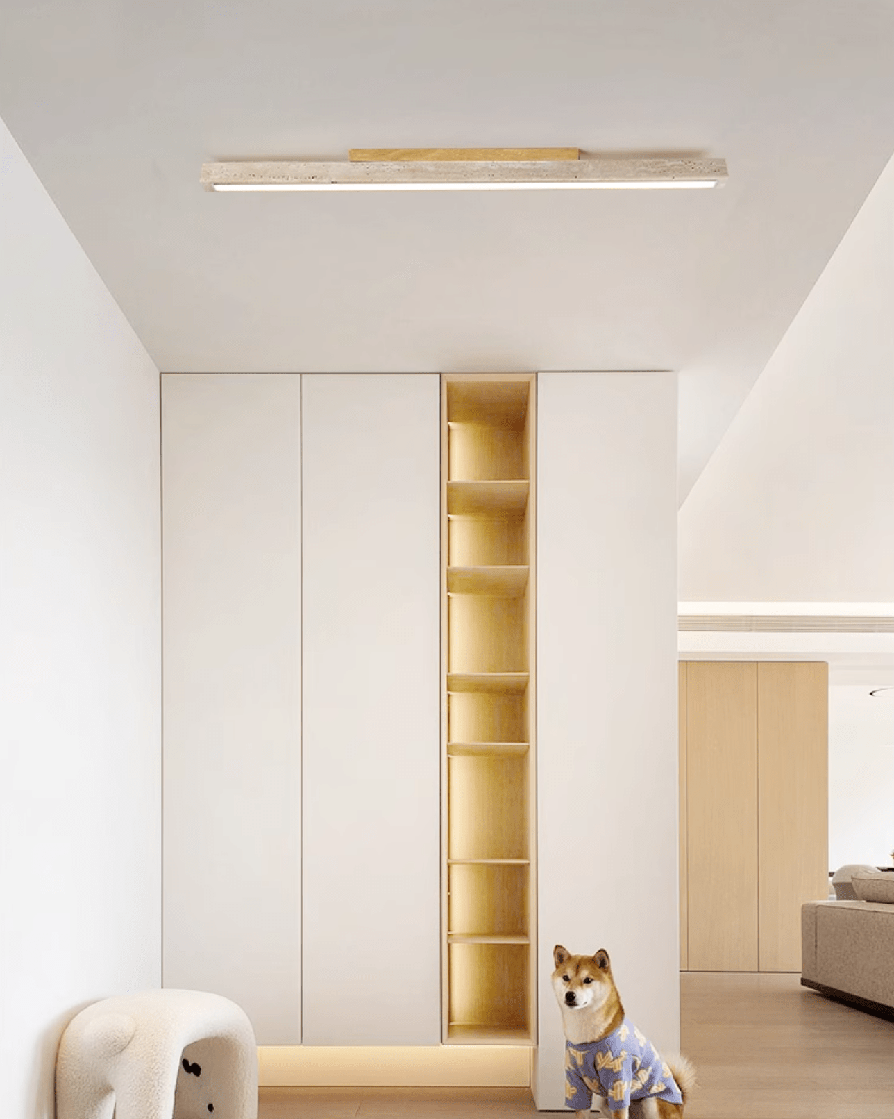 Valinian Minimalist Travertine Linear Ceiling Light