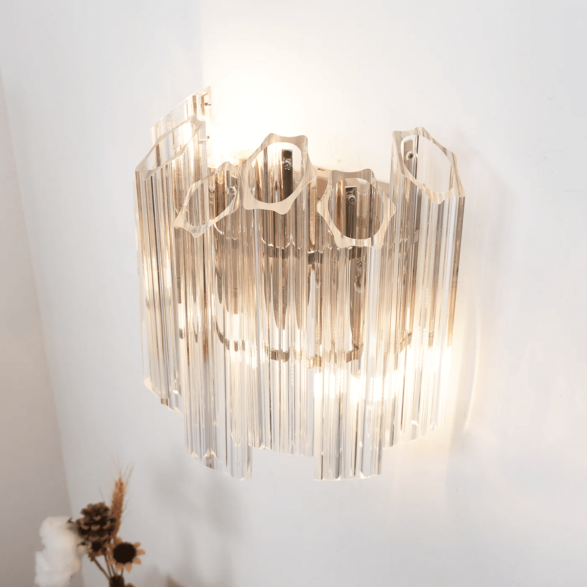 Celalaria Wall Lamp Clear Murano Glass Tube Cascade
