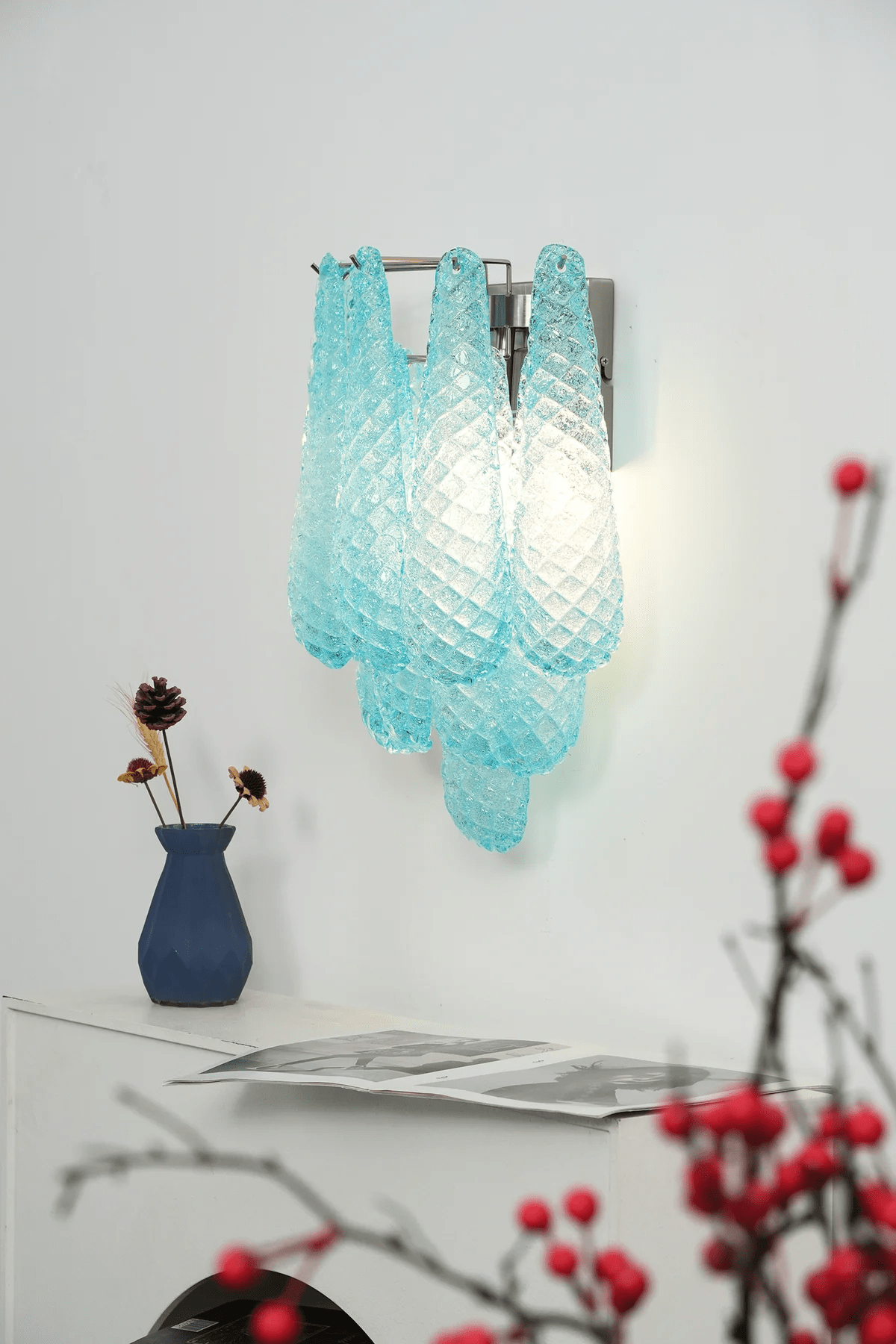 Liorelaria Wall Lamp Pink Teardrop Glass Floral Artistic