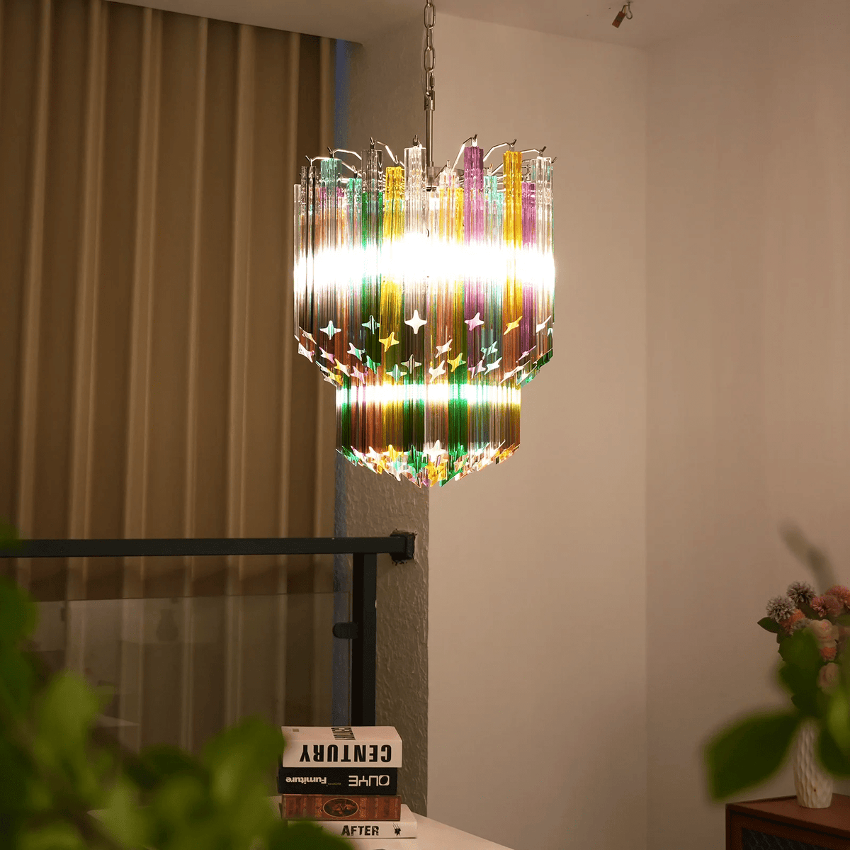 Celorelle Chandelier Murano Glass Colorful Prism