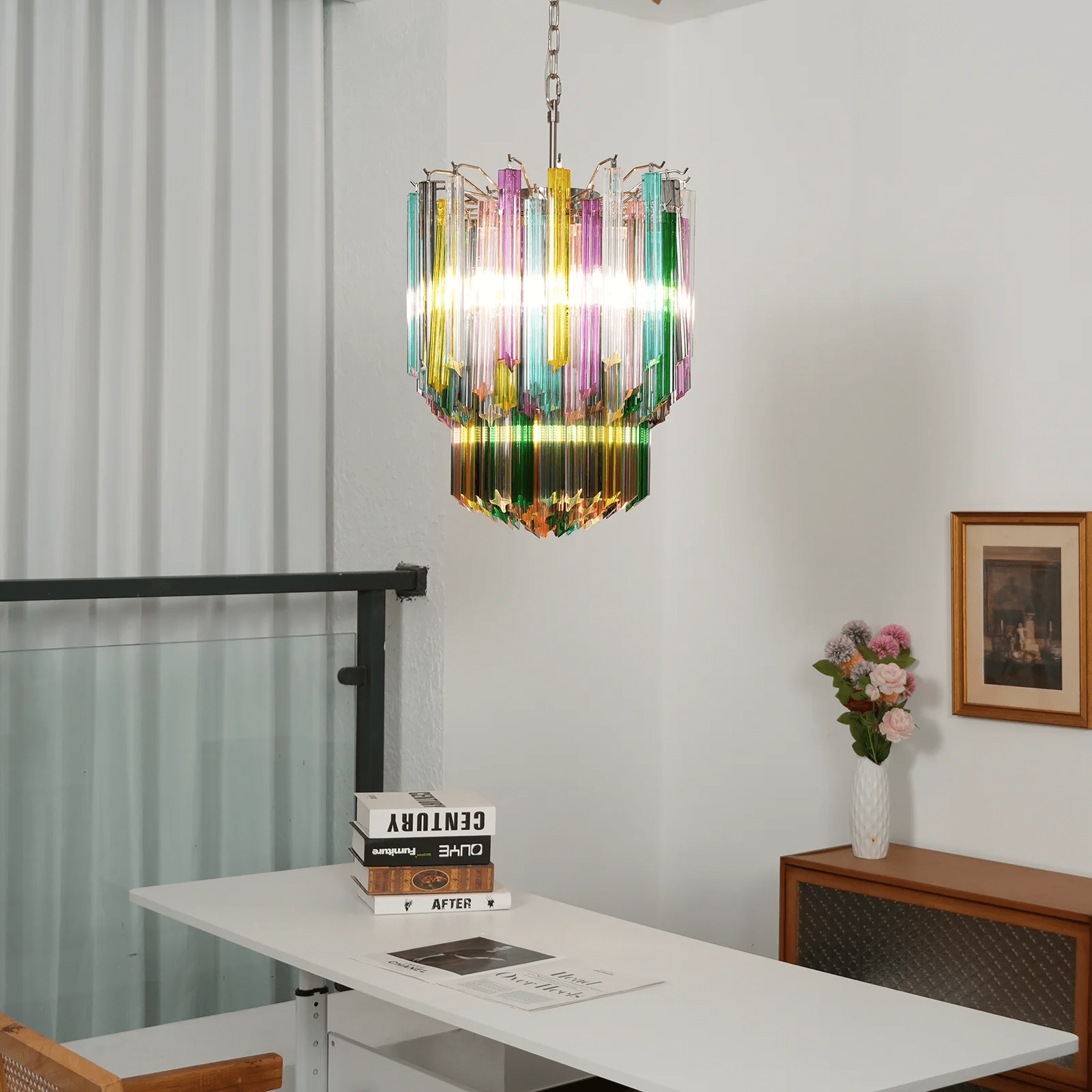 Celorelle Chandelier Murano Glass Colorful Prism