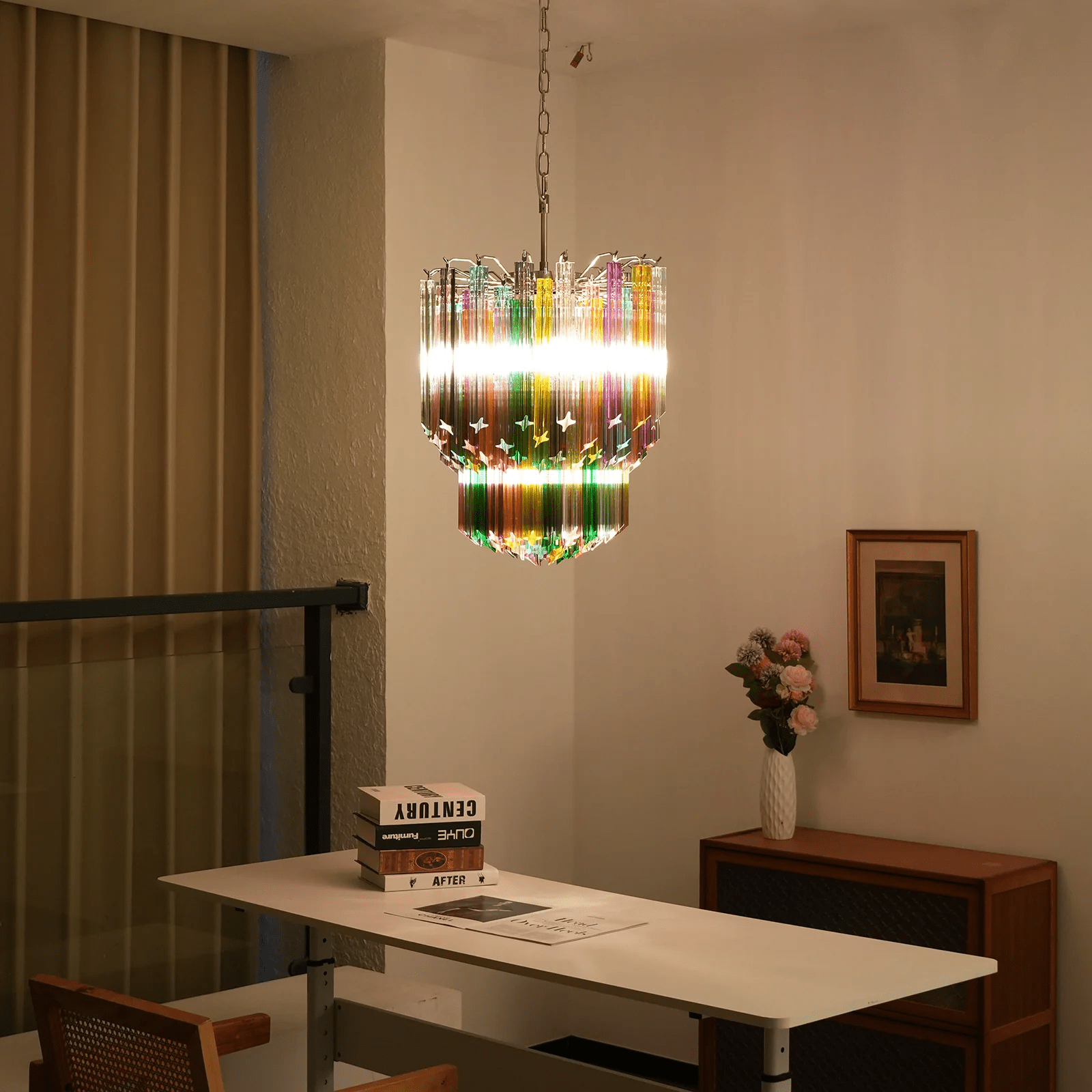 Celorelle Chandelier Murano Glass Colorful Prism