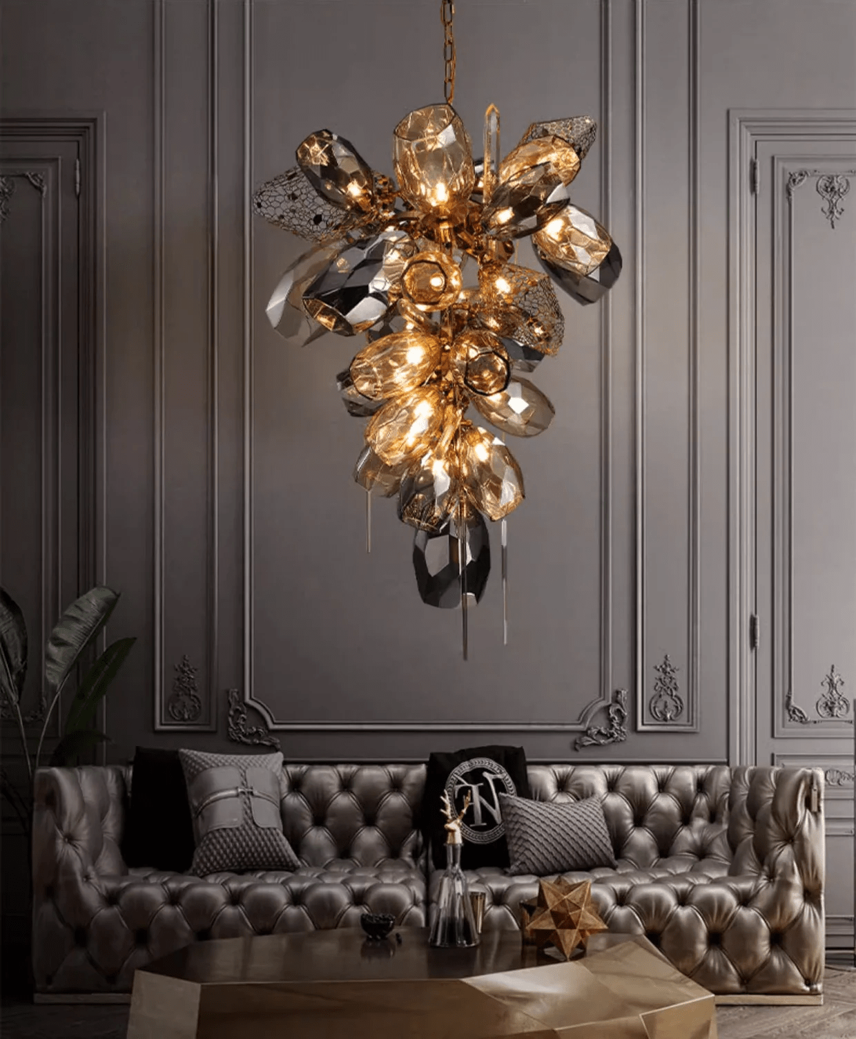 Celirian Chandelier Modern Glass Crystal Smoked Cluster