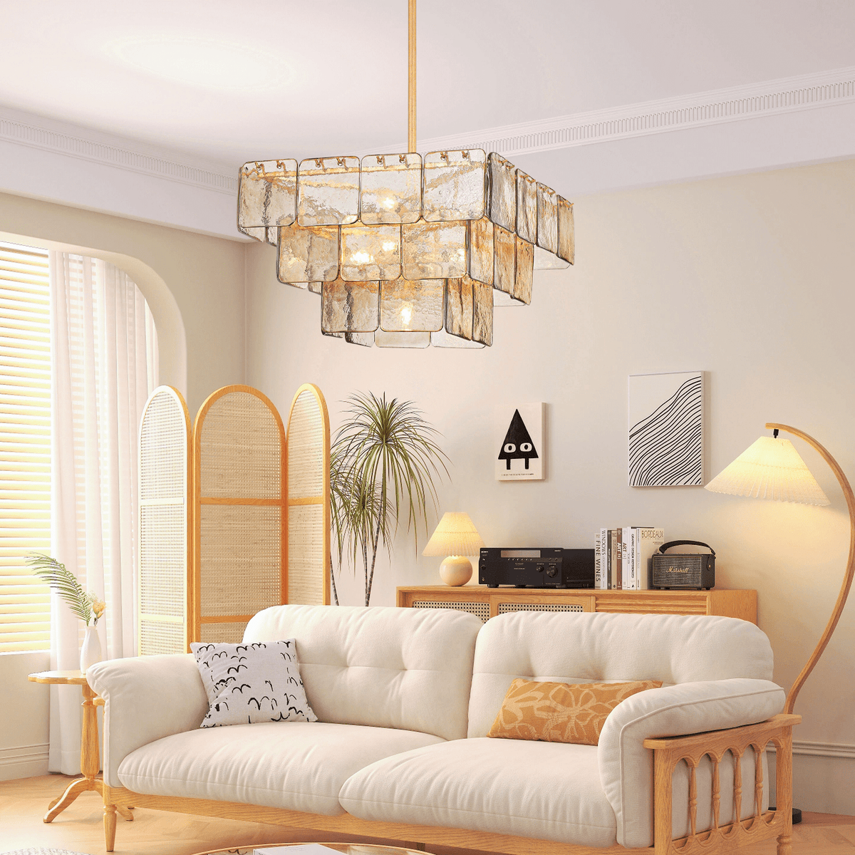 Celaniel Chandelier Champagne Piastre Glass Modern