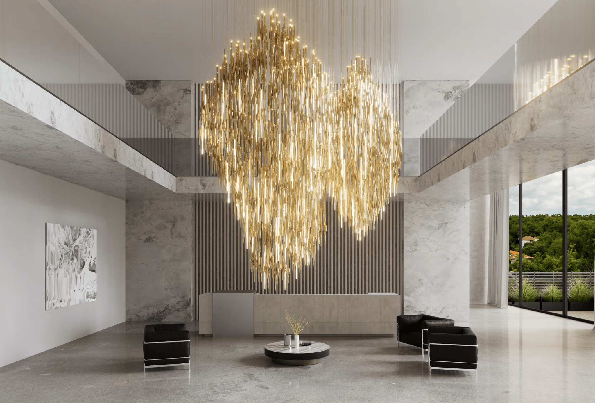 HydroDrop Amber Glass Grand Cascade  Chandelier
