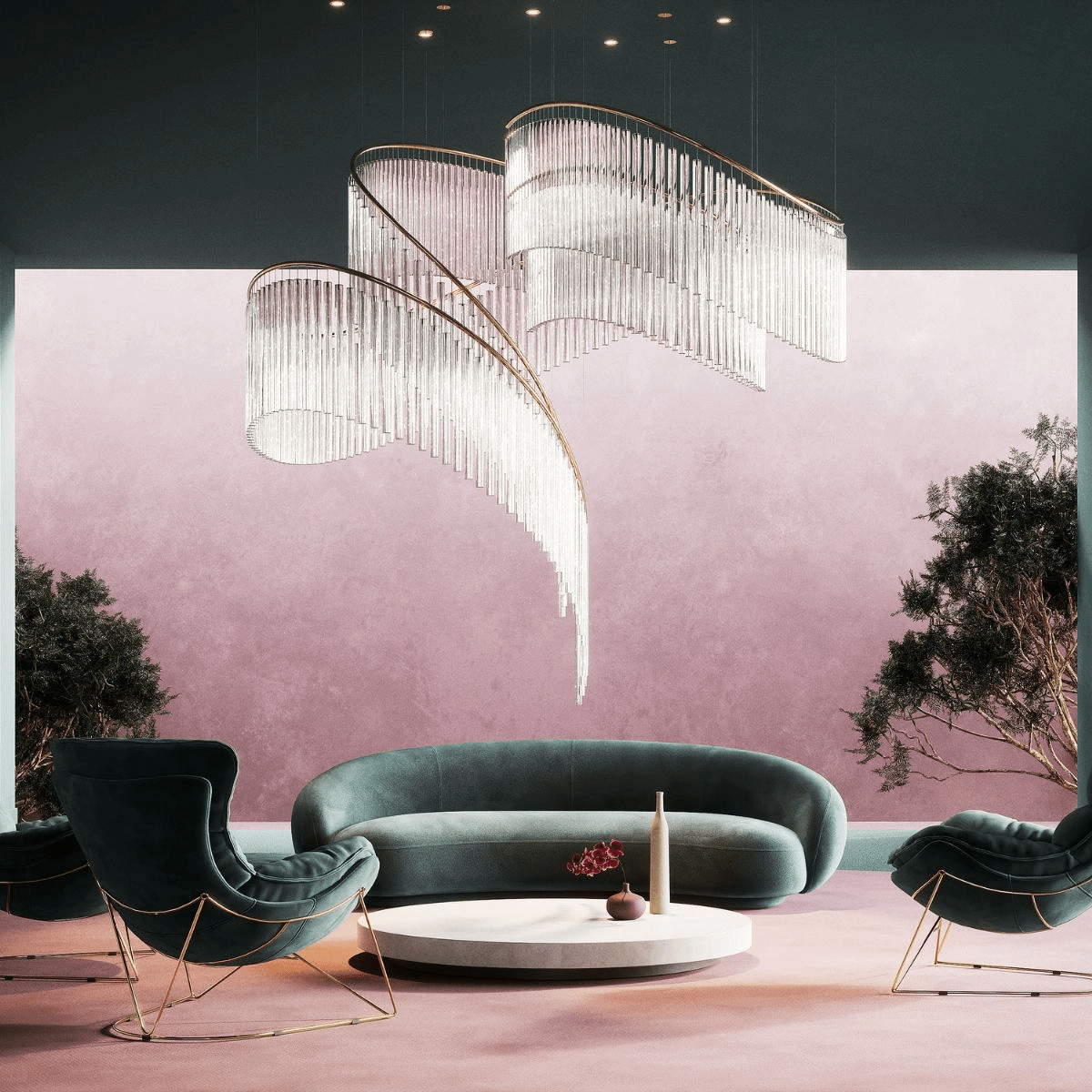 Rivella Shimmering Cascade  Crystal Glass Chandelier