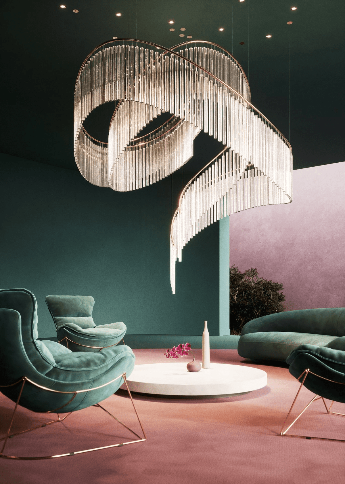 Rivella Shimmering Cascade  Crystal Glass Chandelier