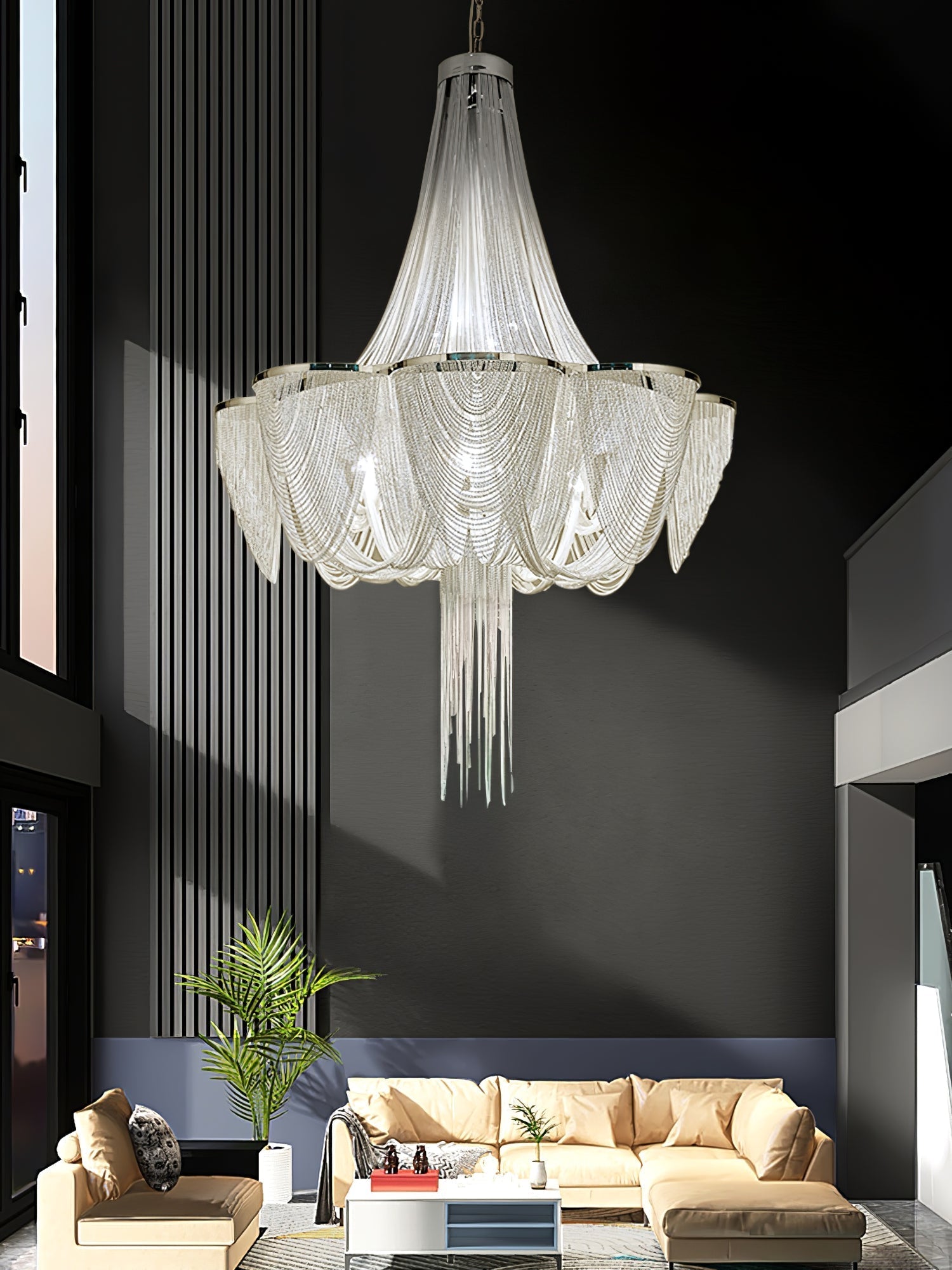 Serein Silver Chain Tassel Chandelier