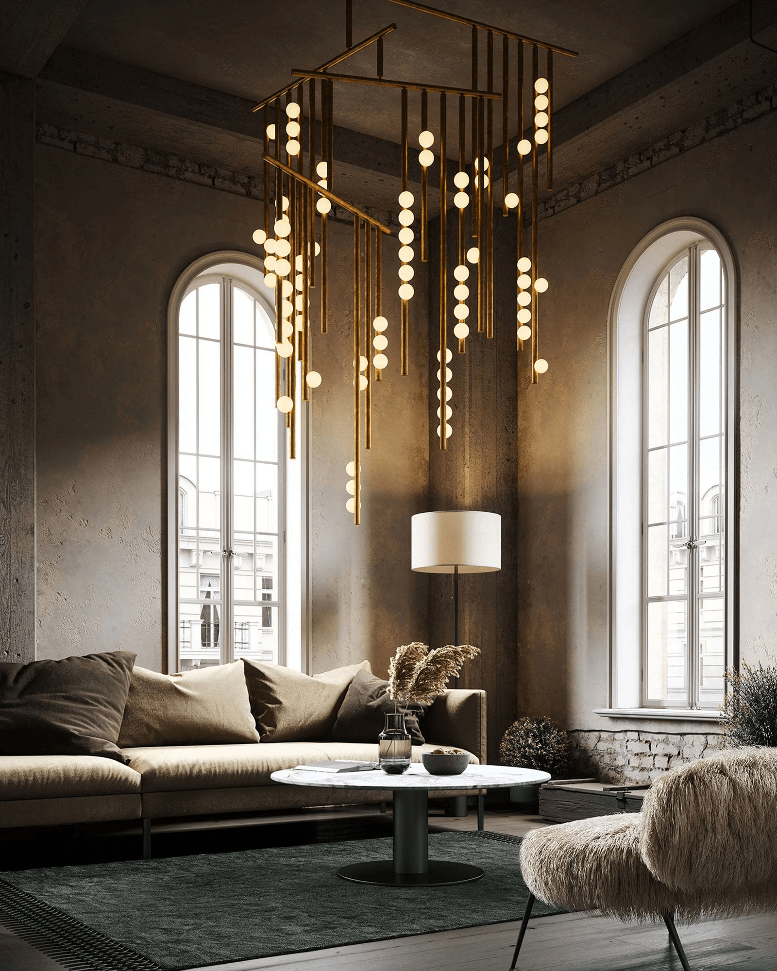 Miraview Brass Glass Drop Chandelier