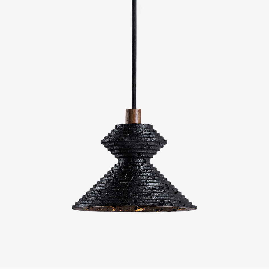 Elia Black Travertine Layered Texture Pendant Lamp