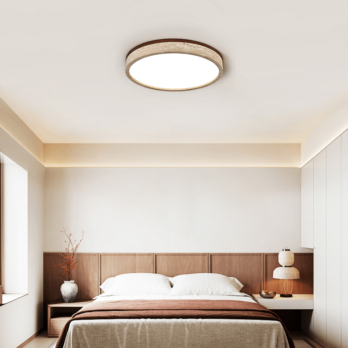 Xoan Glowly Travertine Halo Round Ceiling Lamp
