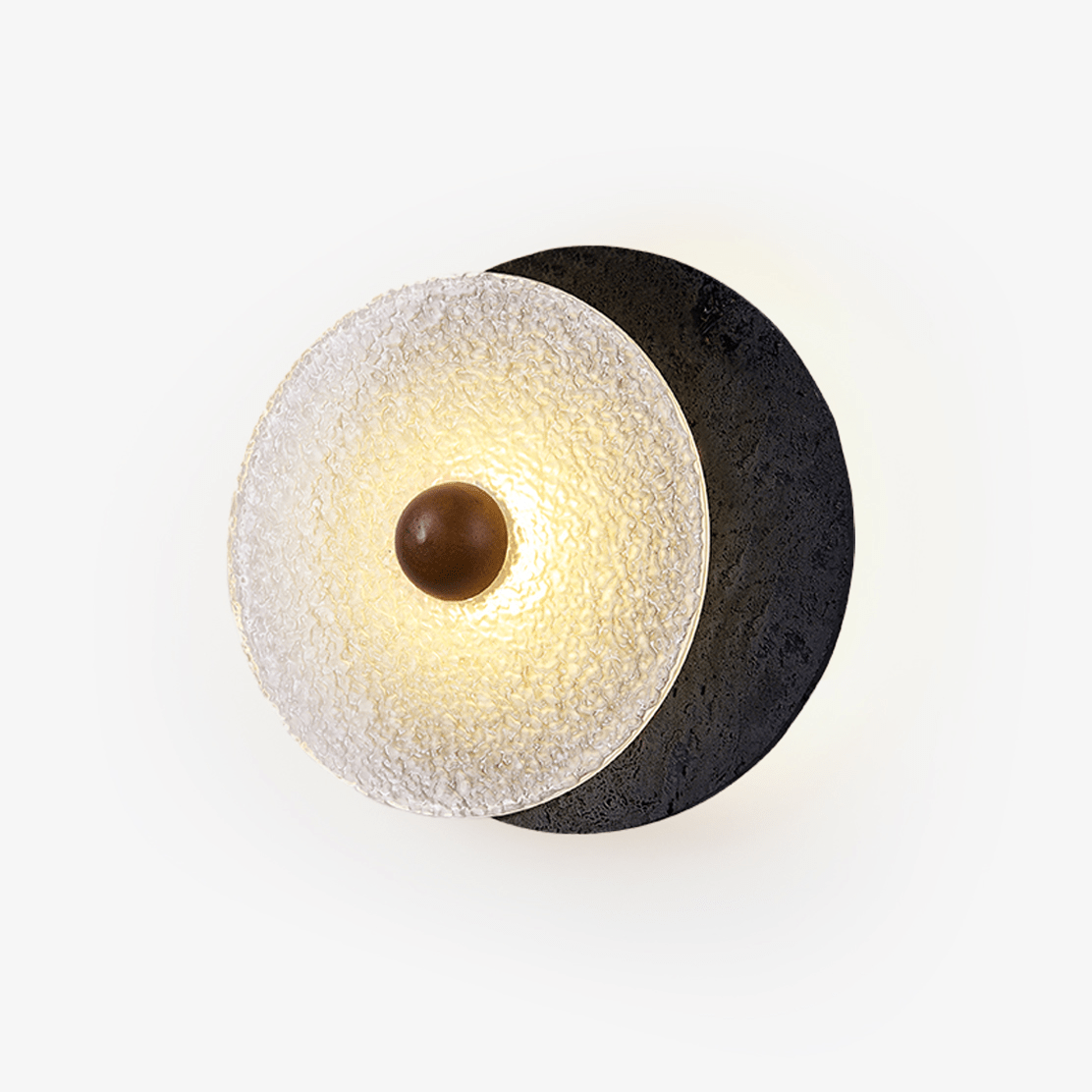 Valalaine Textured Black Travertine Glass Disc Wall Lamp
